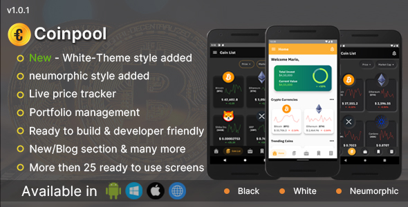 Coinpool – Crypto foreign money portfolio administration flutter app UI kit