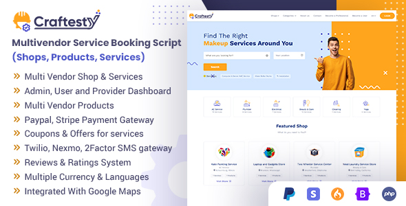 Craftesty – Multi Dealer Service Booking Script  (Stores, Merchandise, Providers and products)