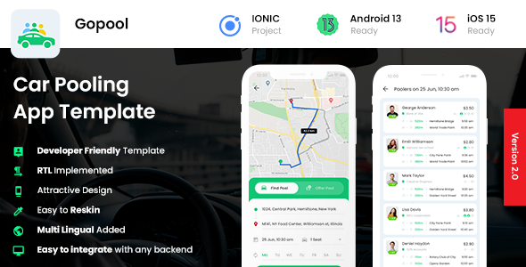 Automobile Pooling Bike Pooling Android App template + iOS App Template| IONIC 6 | Gopool