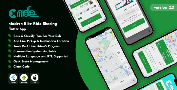 xRide – In model Bike Whisk Sharing Flutter App UI Equipment