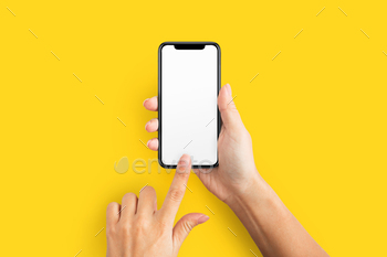 Mockup of feminine hand preserving cellphone with smooth cowl