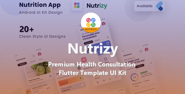 Nutrizy | Premium Well being Consultation Flutter Template UI Equipment