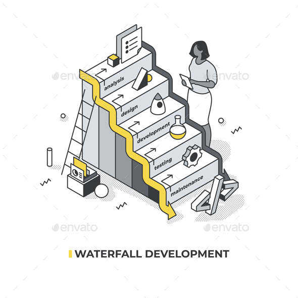 Waterfall Pattern Isometric Scene