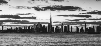 Skyscrapers skyline of Dubai UAE downtown with Burj Khalifa