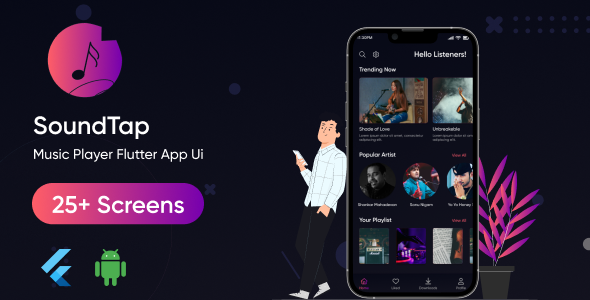 SoundTap – Fresh & Darkish Flutter App Ui Template of Tune Participant