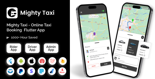 MightyTaxi – Flutter Online Taxi Booking Beefy Resolution | Person App | Admin Laravel Panel | Driver app