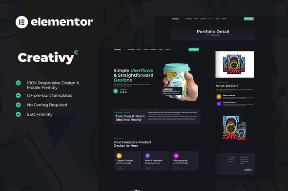 Creativy – Artistic Company & Portfolio Elementor Template Equipment