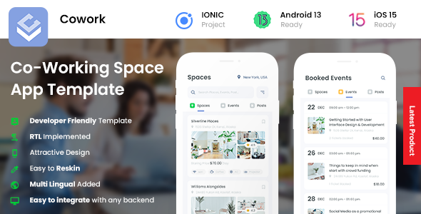 4 App Template | Co Working House Reserving App | Office on Rent | Cowork