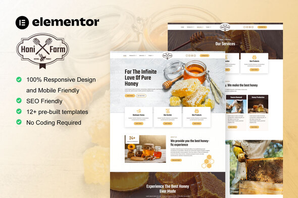 HoniFarm – Honey Bee Farm Elementor Template Kit