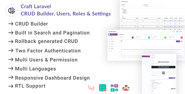 Craft Laravel Admin Panel – CRUD builder, Users, Role, Permissions & Settings