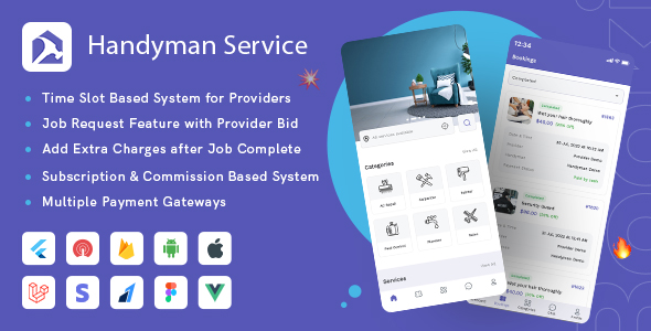 Handyman Service – Flutter On-Demand Home Services App with Complete Solution