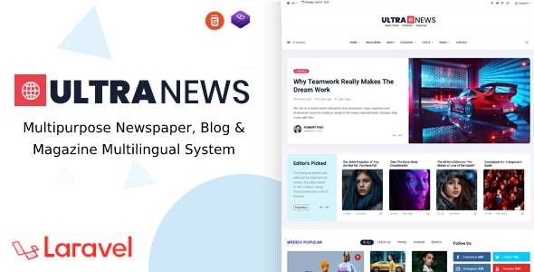 UltraNews – Laravel Newspaper, Blog and Magazine Multilingual System