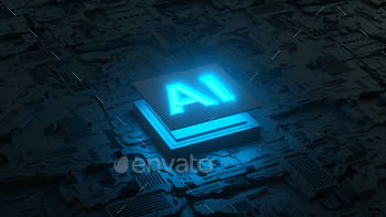 Circuit board and AI micro processor, Artificial intelligence of digital human. 3d render