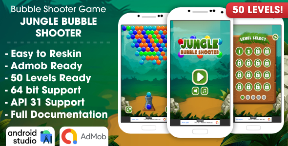 Jungle Bubble Shooter Sport Android Studio Project with AdMob Ads + Ready to Submit