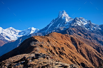 Scenic take into story at Annapurna massif in Himalaya mountains