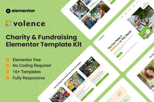 Volence – Fundraising Charity Elementor Template Kit