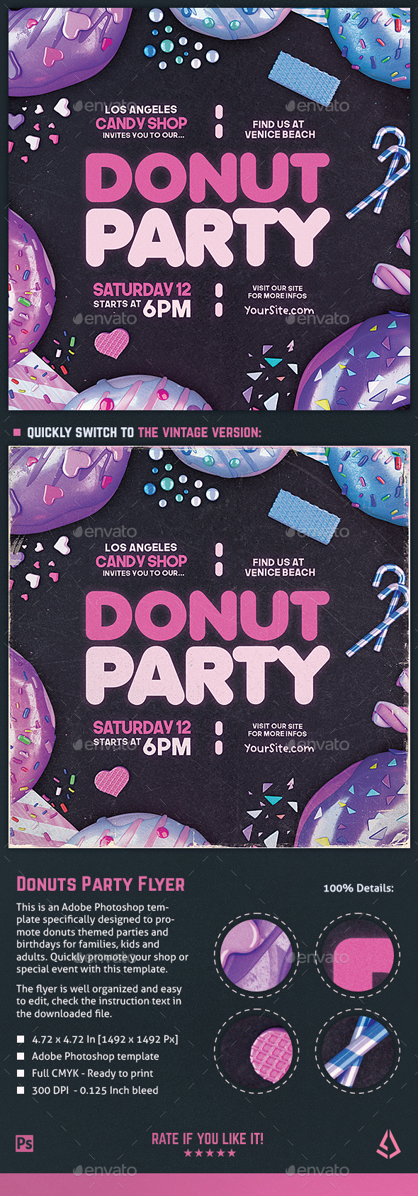 Donut Birthday Birthday party Flyer Template