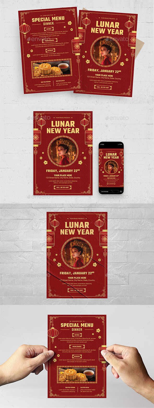 Chinese language New Year Flyer Template