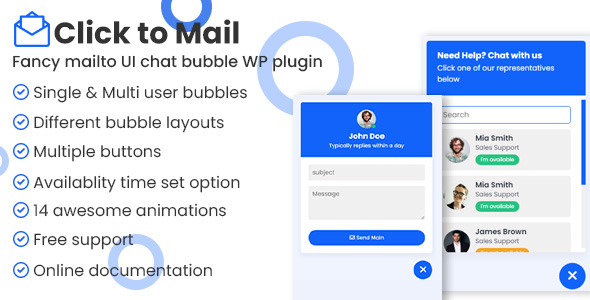 Click to mail – Worship Mailto UI chat bubbles WordPress plugin