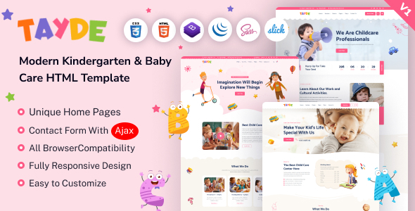 Tayde – Unusual Kindergarten & Small one Care HTML Template