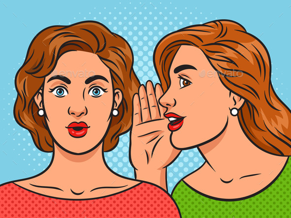 Woman Whispering Gossip Woman Ear Pop Art Vector