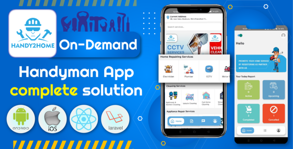 Handy2Home-Handyman Services and products React Native App With Entire Solution