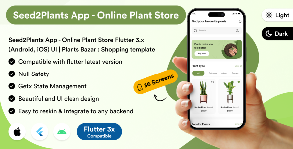 Seed2Plants App – On-line Plant Retailer Flutter 3.x (Android, iOS) UI app | Vegetation Bazar : Procuring App