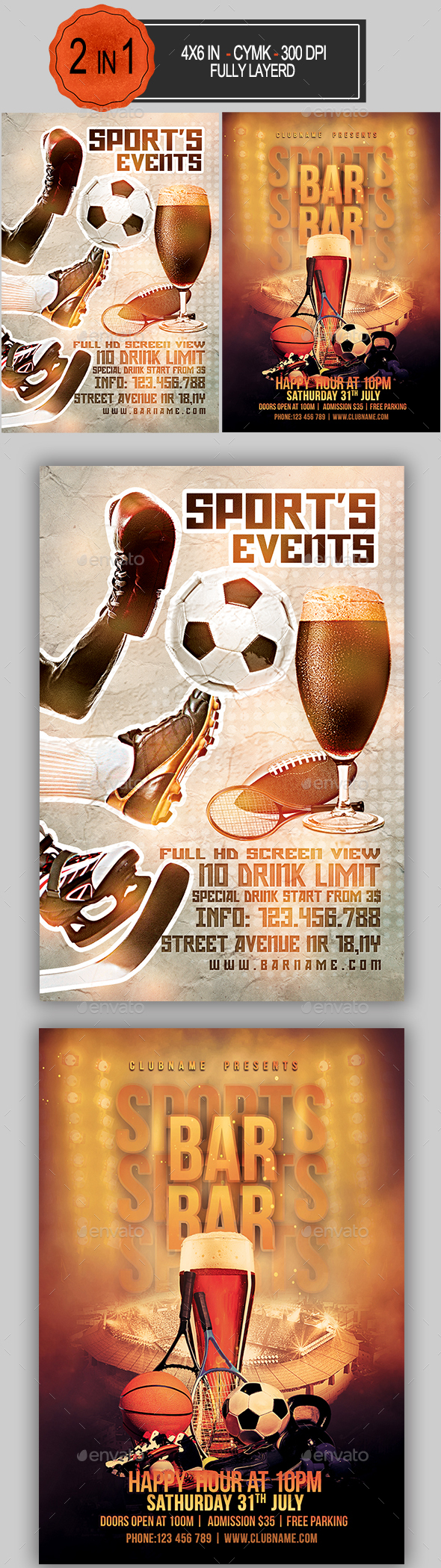 Sports activities Bar Flyer Bundle