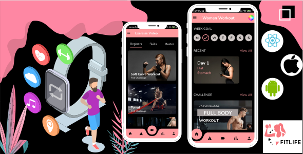 FitLife – Health & Exercise App React Native iOS/Android App Template