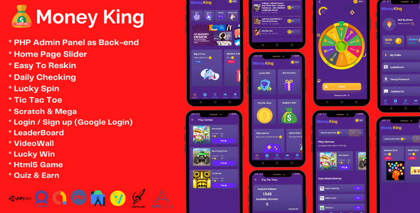 Money King – Android Rewards Incomes App With Admin Panel