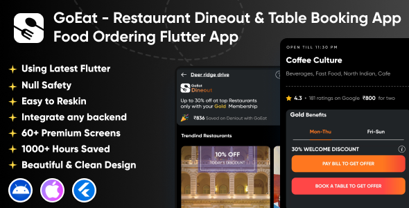 GoEat Dineout – Restaurant Table Reserving App | Meals Ordering Restaurant Offers & Dineout Flutter App