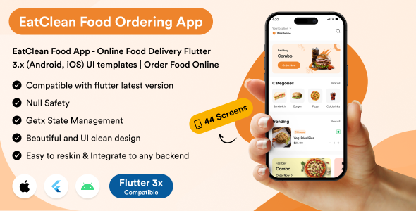 EatClean Meals App – Online Meals Starting up Flutter 3.x (Android, iOS) UI templates | Show Meals Online