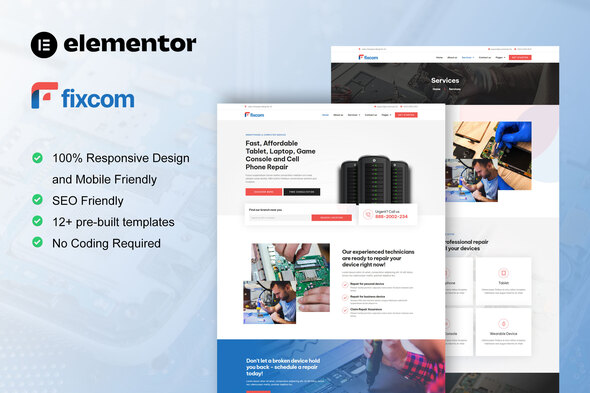 Fixcom – Cellular Phone & Pc Restore Elementor Template Bundle