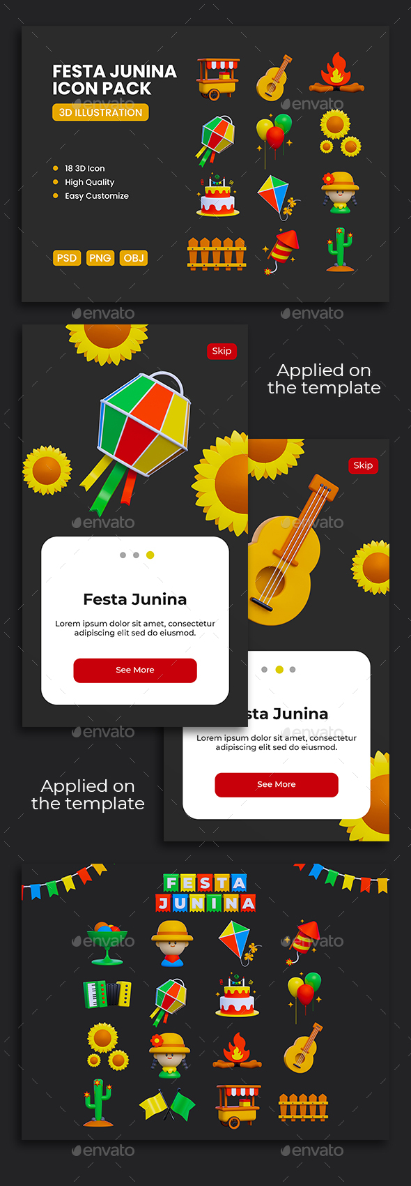 3D Festa Junina Icon Pack