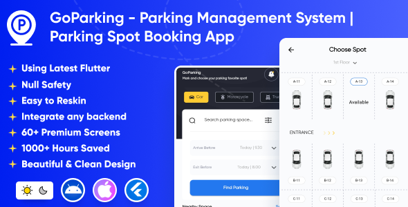 GoParking – Parking Administration Blueprint | Parking Location Booking App | Pay Automobile Parking | Flutter UI App