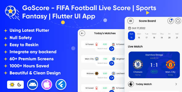 GoScore – FIFA Soccer Are residing Uncover | Fixture, Line-ups, Leagues | Sports activities Myth | Flutter UI App