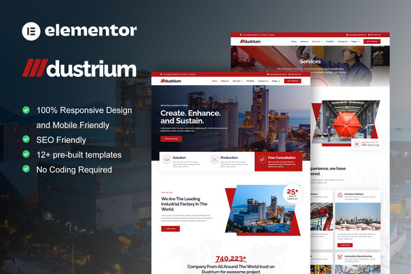 Dustrium – Industrial & Manufacturing Elementor Expert Template Equipment