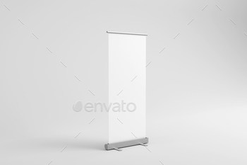 Rollup and Standee Banner point out mock up Template for your Originate Presentation. 3d illustration.