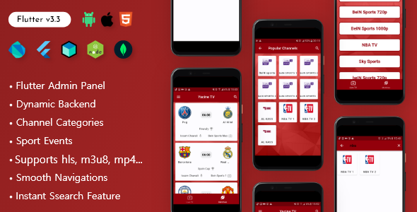 Yacine TV – Flutter Stay Streaming & Sport Events app with Admin Panel, constructed with NodeJS & MangoDB