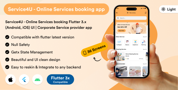 Service4U – Online Companies reserving Flutter 3.x (Android, iOS) UI | Corporate Service provider app