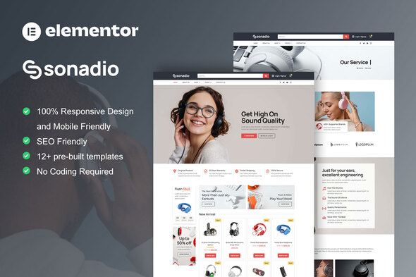 Sonadio – Woocommerce Audio Retailer Elementor Pro Template Equipment