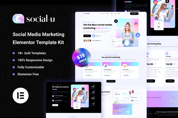 SocialU – Social Media Advertising and marketing Company Elementor Template Kit