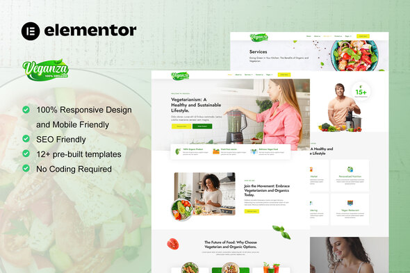 Veganza – Natural Meals & Vegetarian Elementor Template Equipment