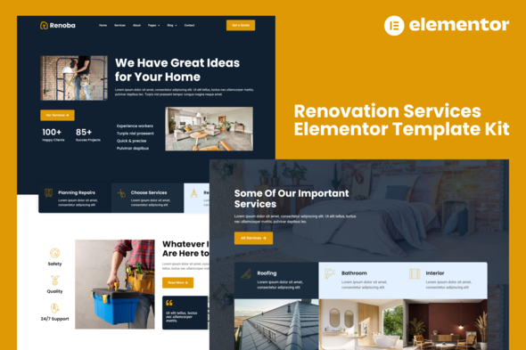 Renoba – Renovation Products and services Elementor Template Kit