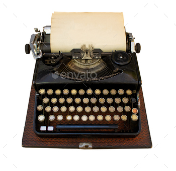 Susceptible typewriter isolated on white background.