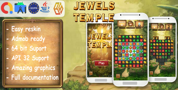 Jewels Temple Quest Clone – Android Studio Match 3 Sport with AdMob Adverts + Ready to Publish