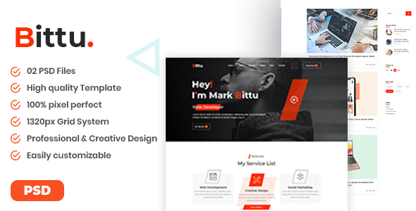 Bittu – Non-public Portfolio/CV/Resume PSD Template