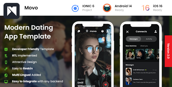 2 App Template | Swipe, Chatting App | Trendy Courting App | Movo