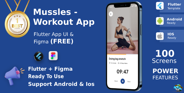 Workout Apps | UI Kit | Flutter | Figma FREE | Mussles