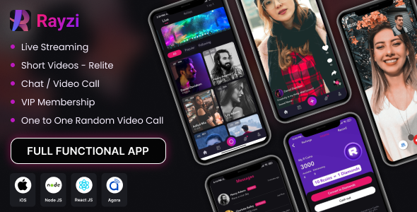 Rayzi Entire iOS app : Are living streaming, Random video call, Post, Short Movies with admin panel